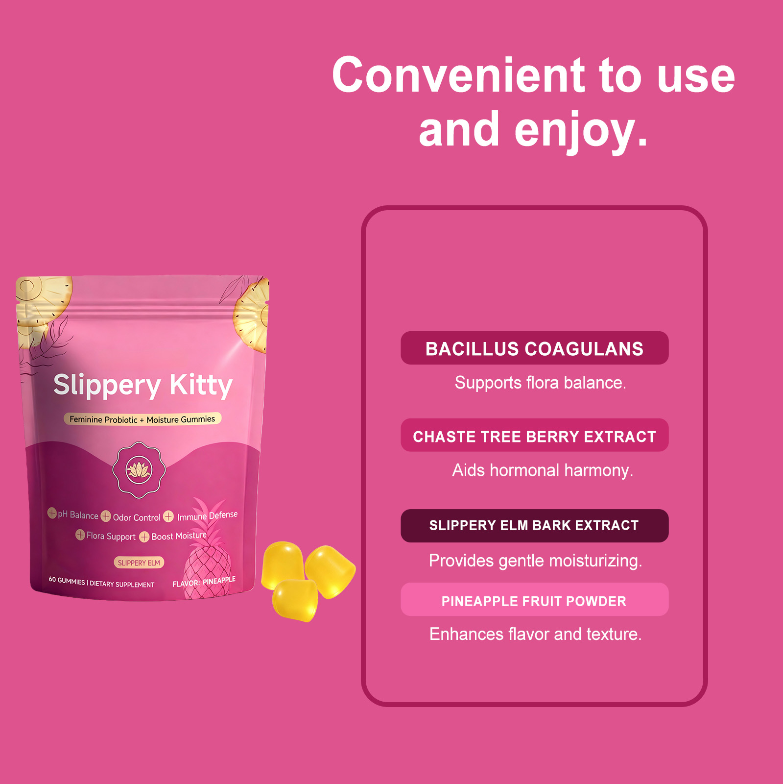 Women Probiotic Gummy Mild Care Comfort Nurture Improve Condition Daily Dietary Supplement For Female Body Health Balance Inner Wellness