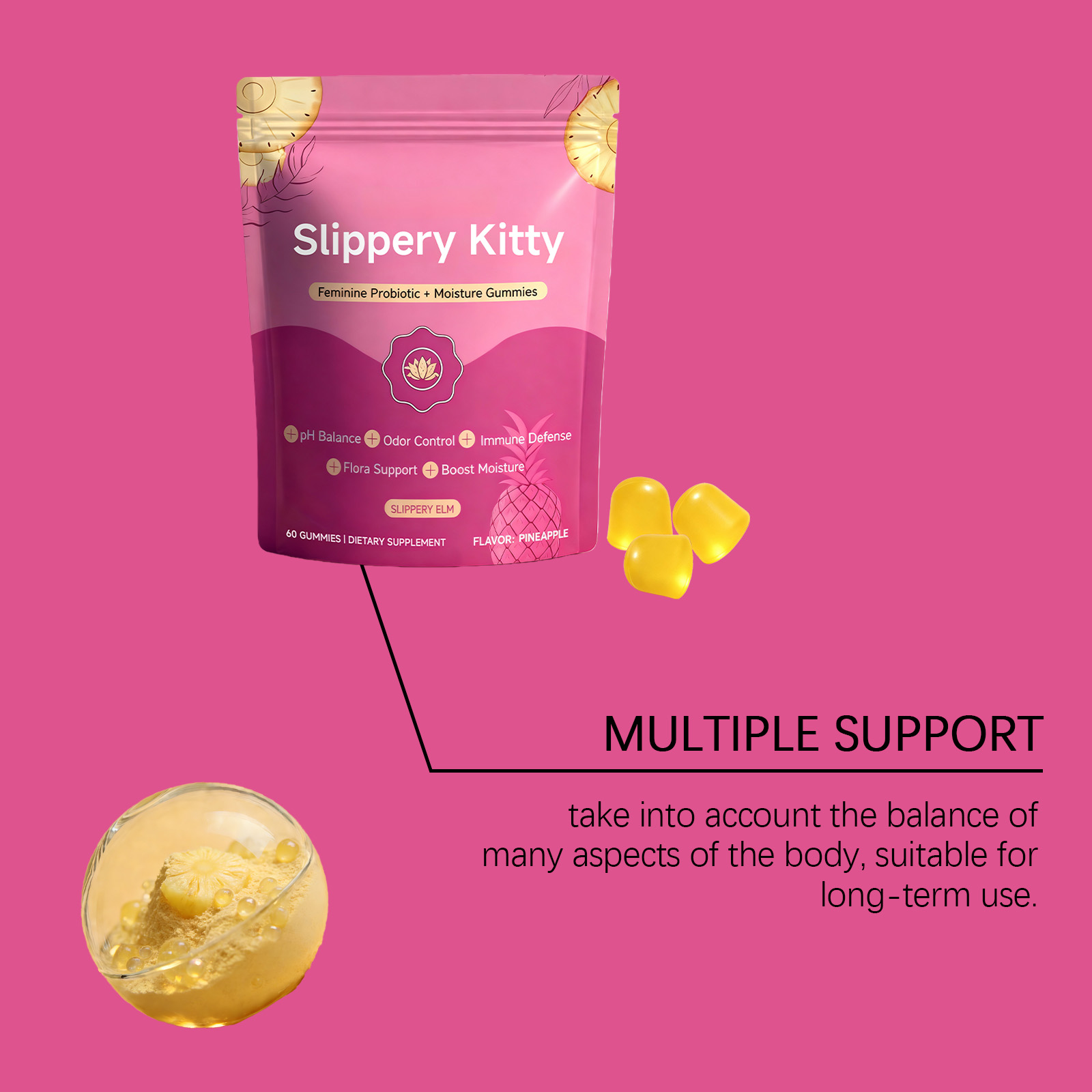 Women Probiotic Gummy Mild Care Comfort Nurture Improve Condition Daily Dietary Supplement For Female Body Health Balance Inner Wellness