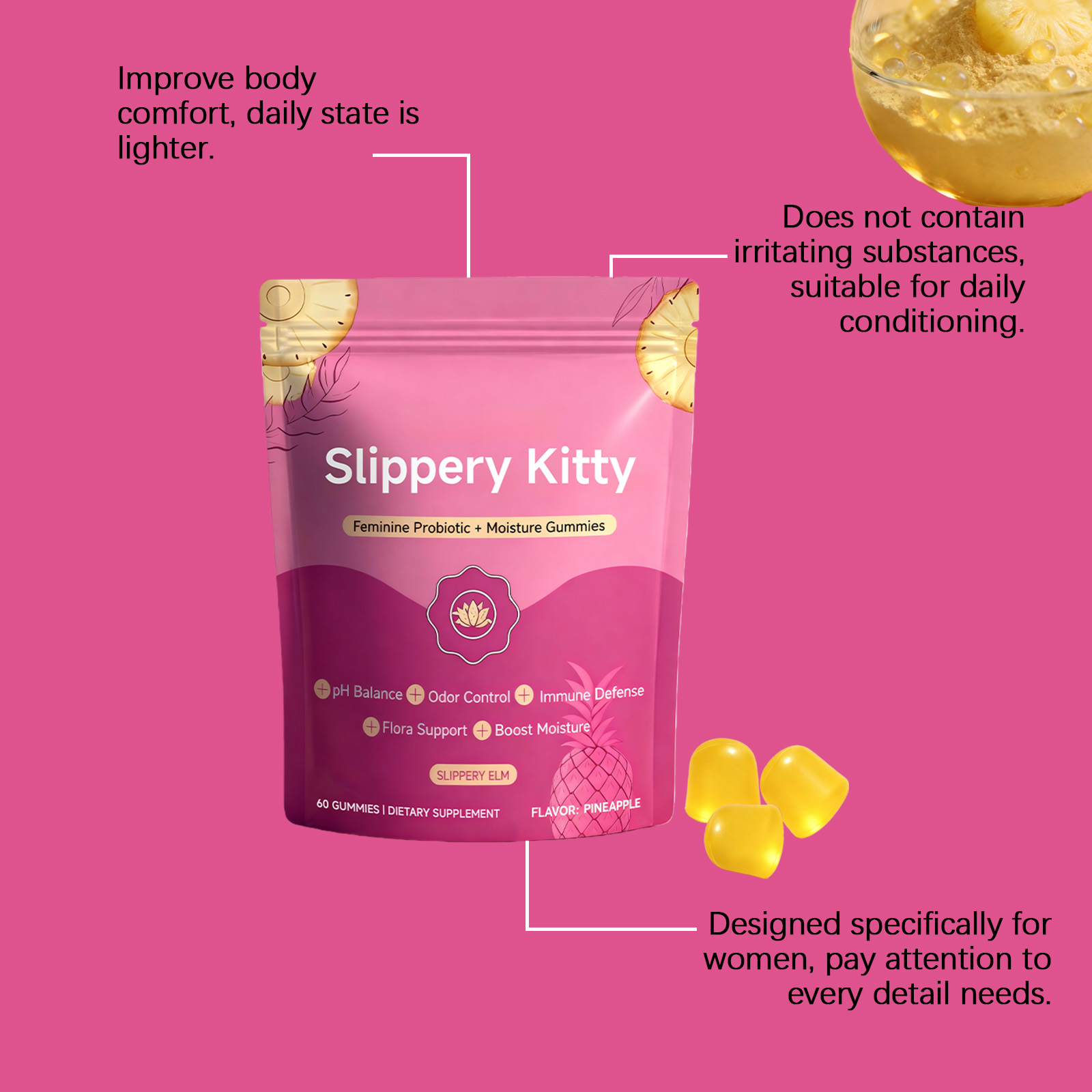 Women Probiotic Gummy Mild Care Comfort Nurture Improve Condition Daily Dietary Supplement For Female Body Health Balance Inner Wellness