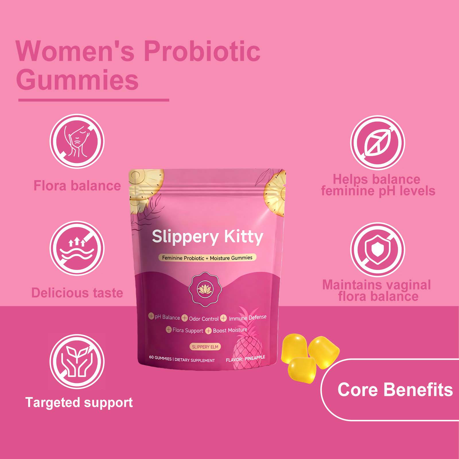 Women Probiotic Gummy Mild Care Comfort Nurture Improve Condition Daily Dietary Supplement For Female Body Health Balance Inner Wellness