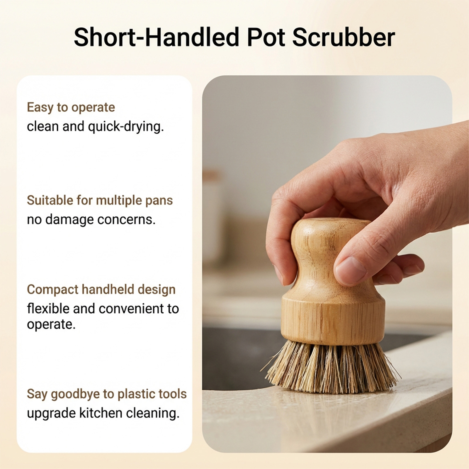 Short Handle Pot Brush Kitchen Cleaning Tool Easy To Operate For Pots Bowls Sinks Various Cookwares