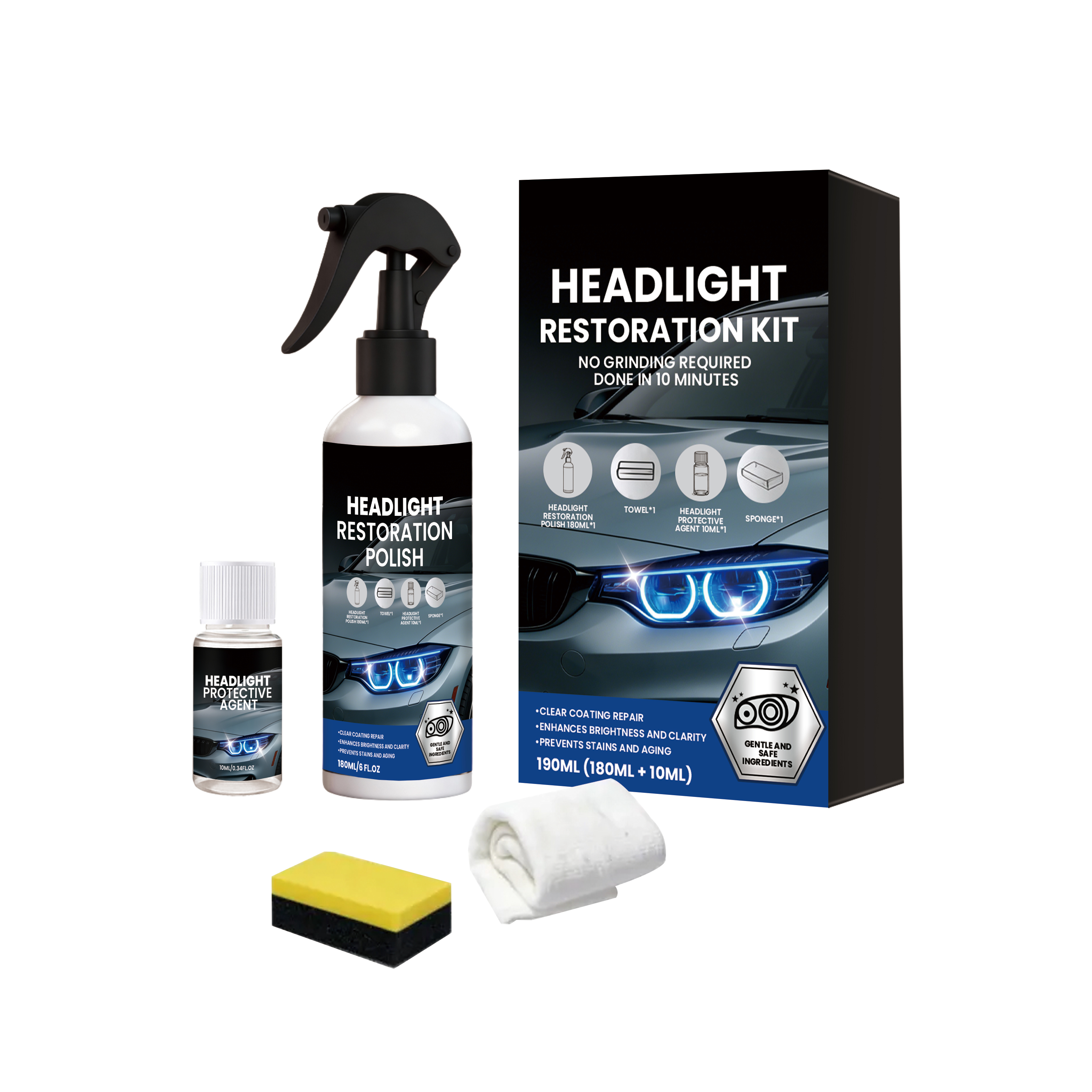 Car Headlight Repair Polishing Kit Boost Clarity Remove Yellowing Strengthen Coating Slow Aging For Auto Lamp