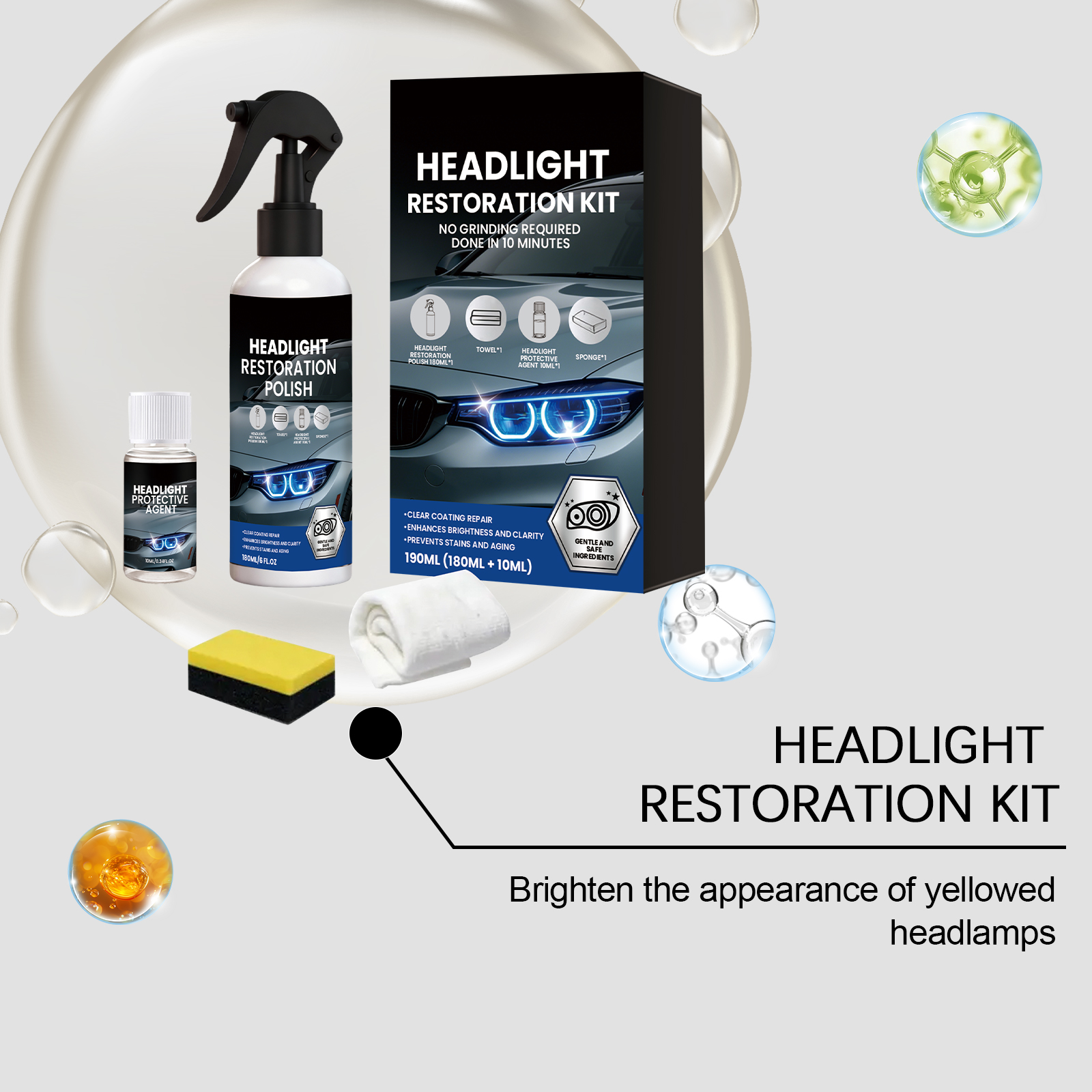 Car Headlight Repair Polishing Kit Boost Clarity Remove Yellowing Strengthen Coating Slow Aging For Auto Lamp
