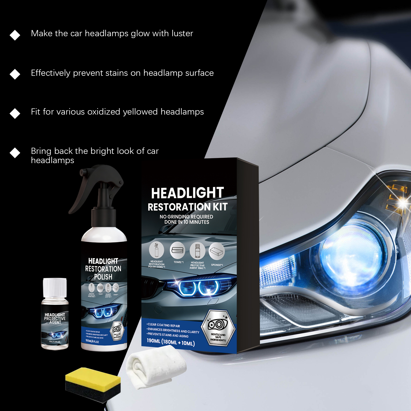 Car Headlight Repair Polishing Kit Boost Clarity Remove Yellowing Strengthen Coating Slow Aging For Auto Lamp