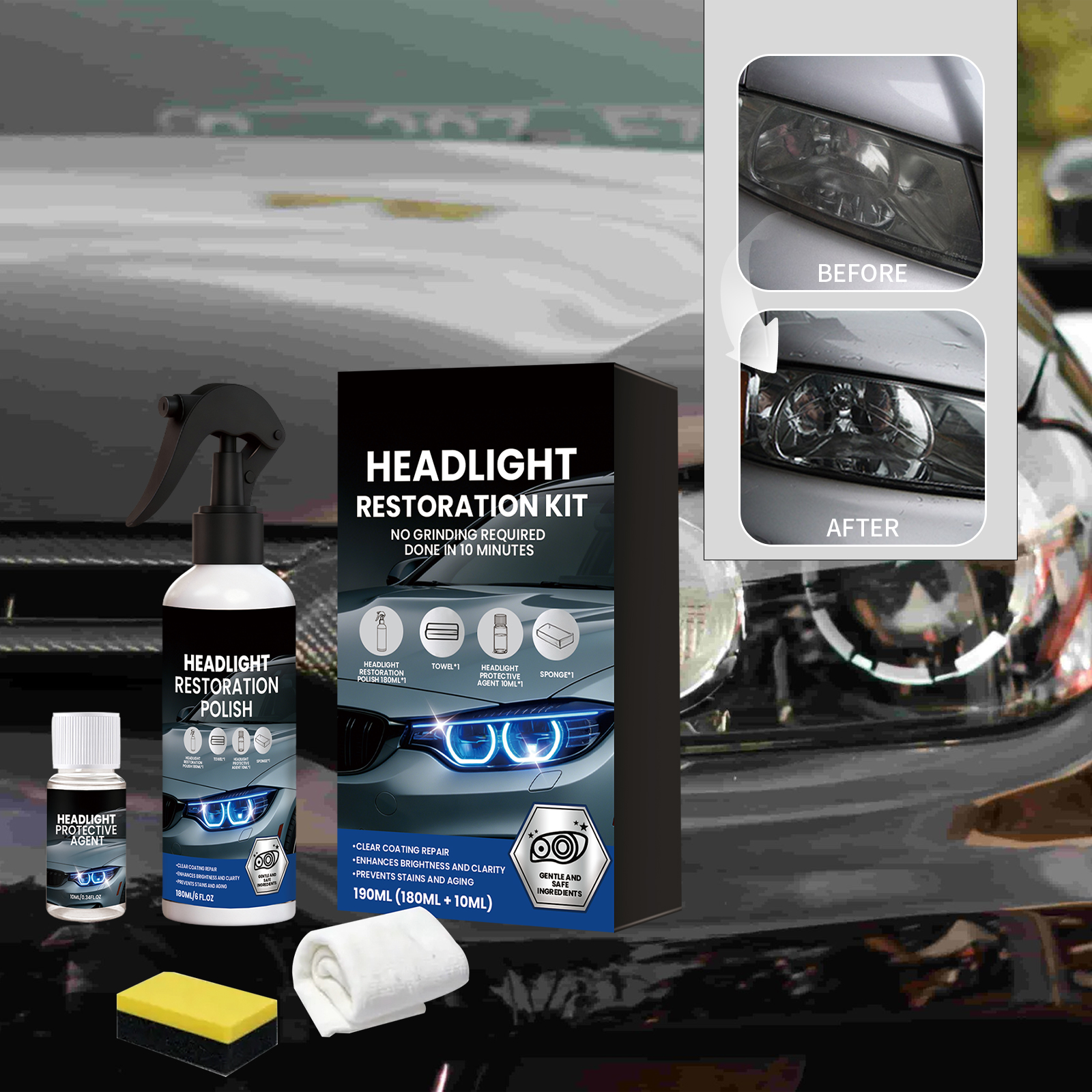Car Headlight Repair Polishing Kit Boost Clarity Remove Yellowing Strengthen Coating Slow Aging For Auto Lamp