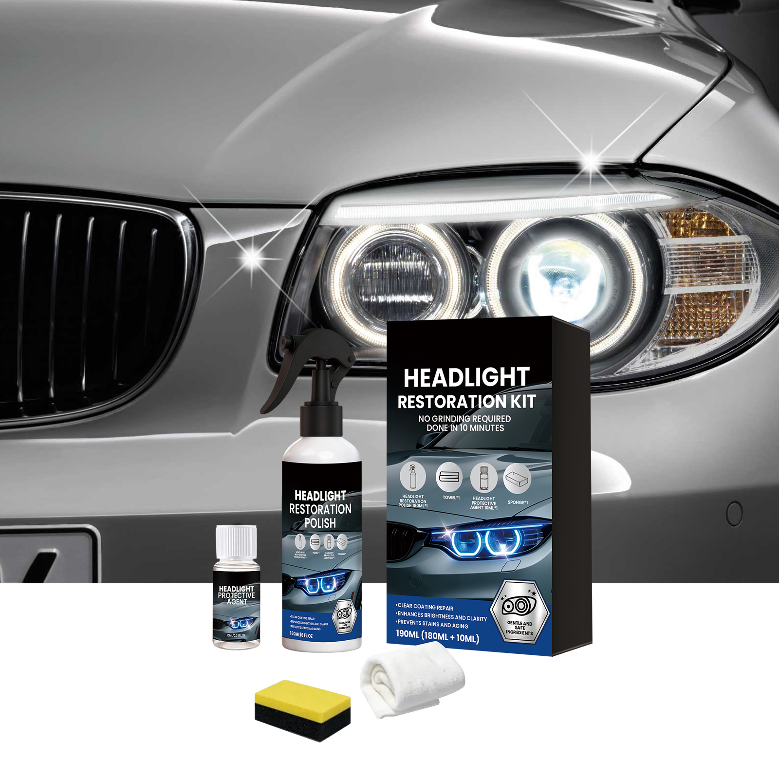 Car Headlight Repair Polishing Kit Boost Clarity Remove Yellowing Strengthen Coating Slow Aging For Auto Lamp