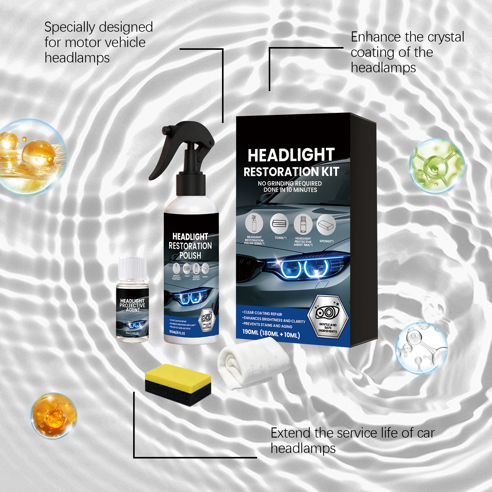 Car Headlight Repair Polishing Kit Boost Clarity Remove Yellowing Strengthen Coating Slow Aging For Auto Lamp