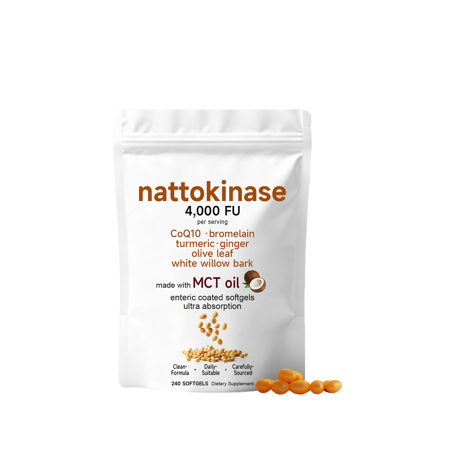 Nattokinase Soft Capsules Mild Formula Plant Fermented Extract Daily Dietary Nutritional Supplement Capsule