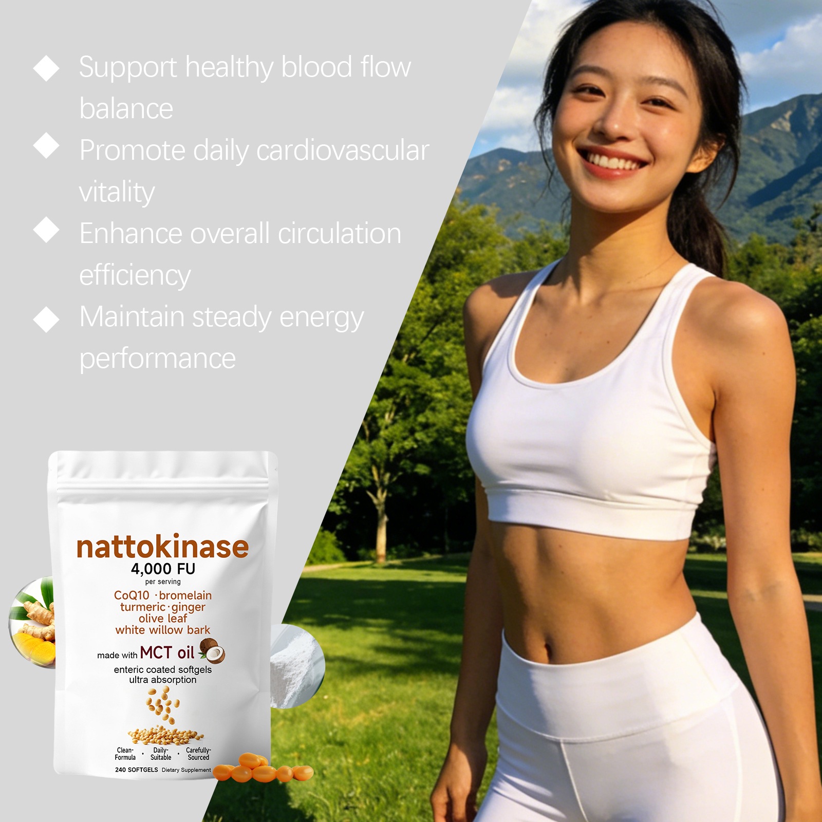 Nattokinase Soft Capsules Mild Formula Plant Fermented Extract Daily Dietary Nutritional Supplement Capsule