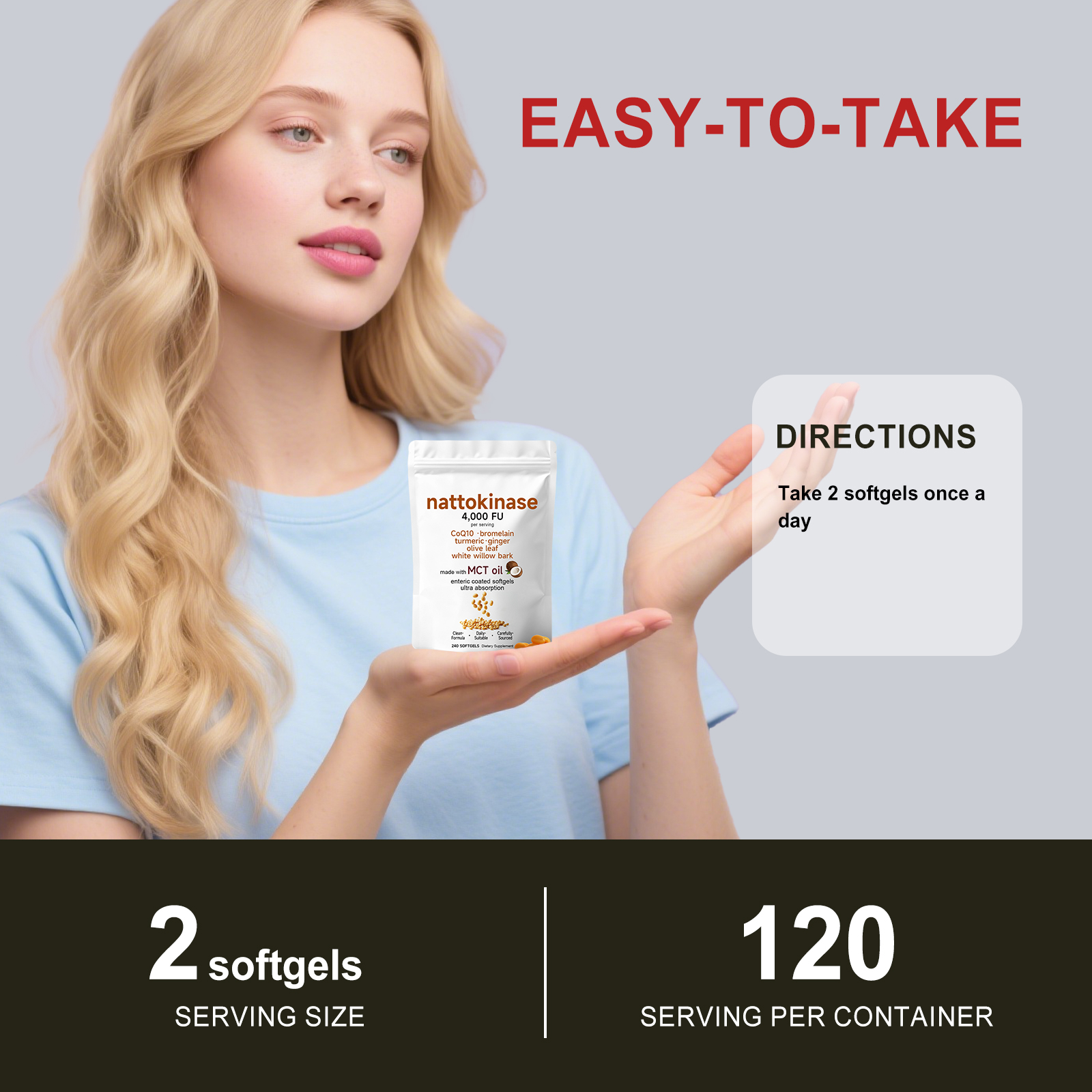 Nattokinase Soft Capsules Mild Formula Plant Fermented Extract Daily Dietary Nutritional Supplement Capsule