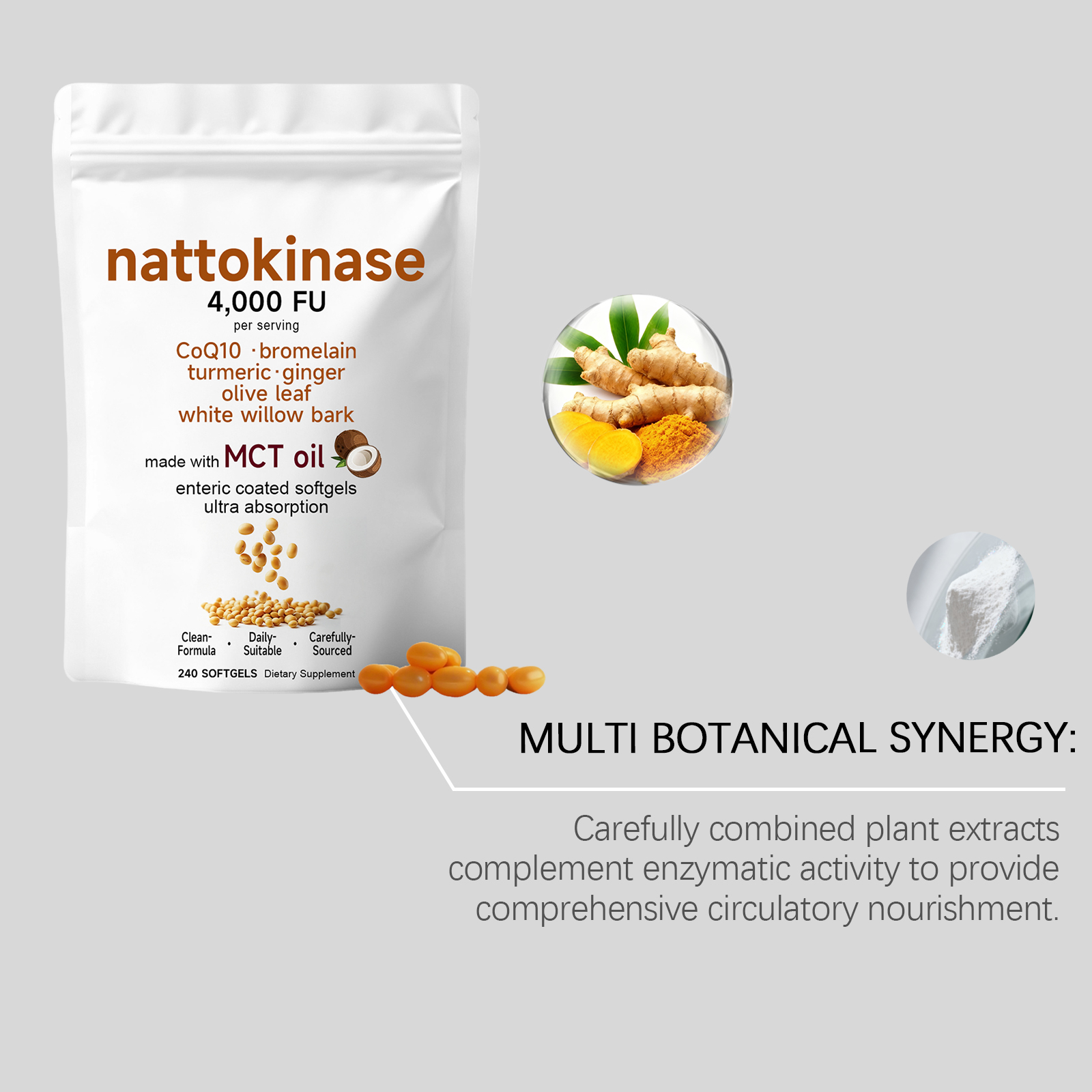 Nattokinase Soft Capsules Mild Formula Plant Fermented Extract Daily Dietary Nutritional Supplement Capsule
