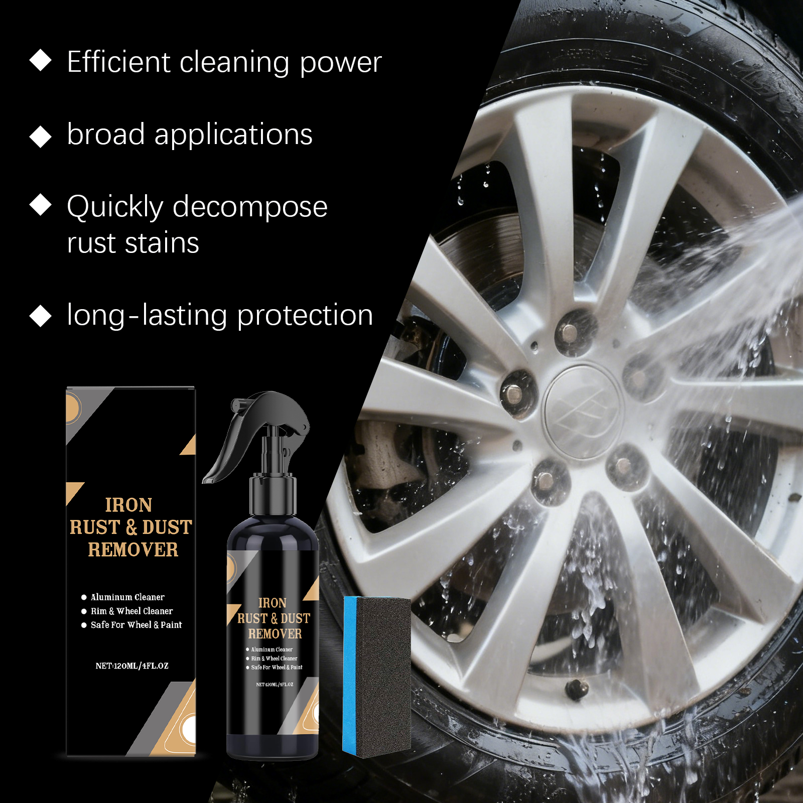 Wheel Rust Removal Spray Gently Cleans Metal Stains Preserves Surface Gloss For Various Vehicle Care