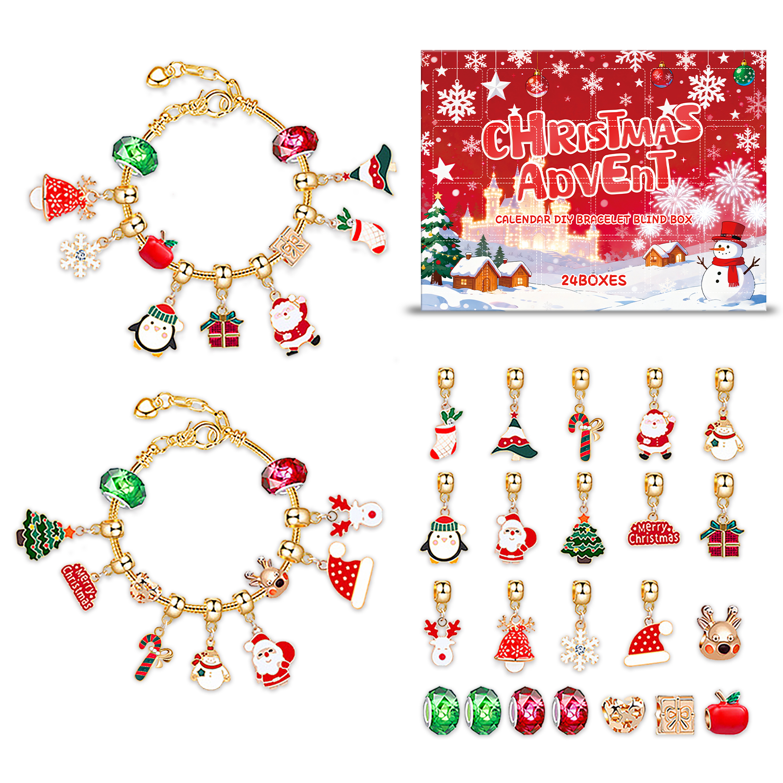 Dowmoo 24 Grid Christmas Advent Calendar Diy Bracelet Blind Box Christmas Festive Fun Creative Accessory