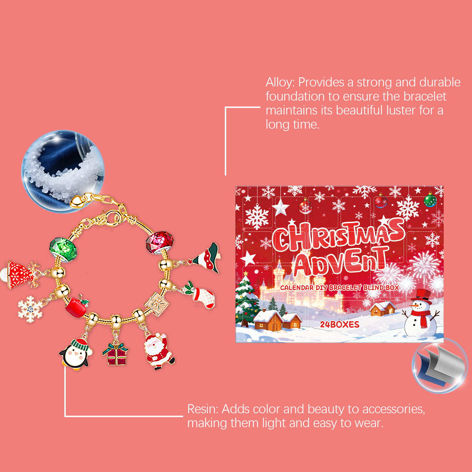Dowmoo 24 Grid Christmas Advent Calendar Diy Bracelet Blind Box Christmas Festive Fun Creative Accessory