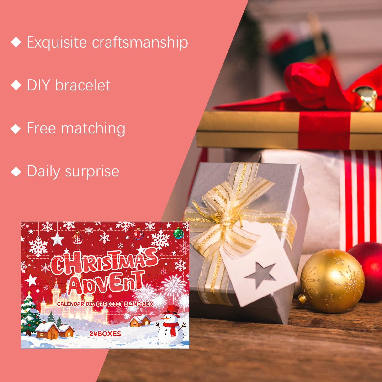 Dowmoo 24 Grid Christmas Advent Calendar Diy Bracelet Blind Box Christmas Festive Fun Creative Accessory