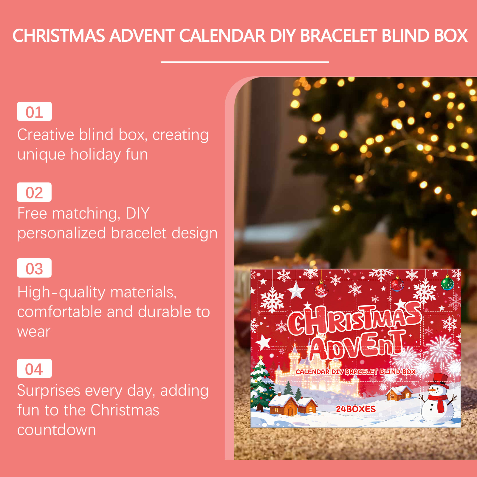 Dowmoo 24 Grid Christmas Advent Calendar Diy Bracelet Blind Box Christmas Festive Fun Creative Accessory
