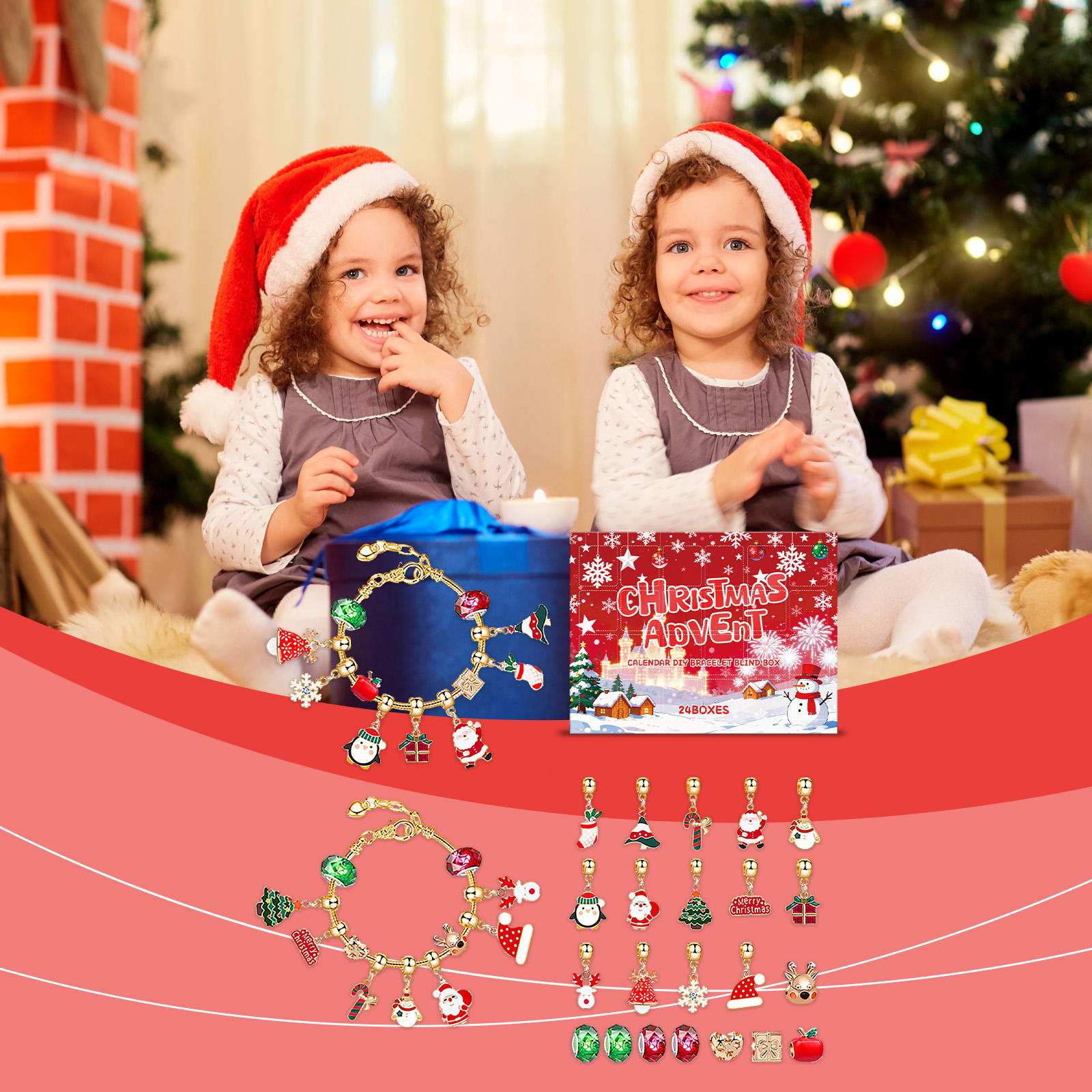 Dowmoo 24 Grid Christmas Advent Calendar Diy Bracelet Blind Box Christmas Festive Fun Creative Accessory