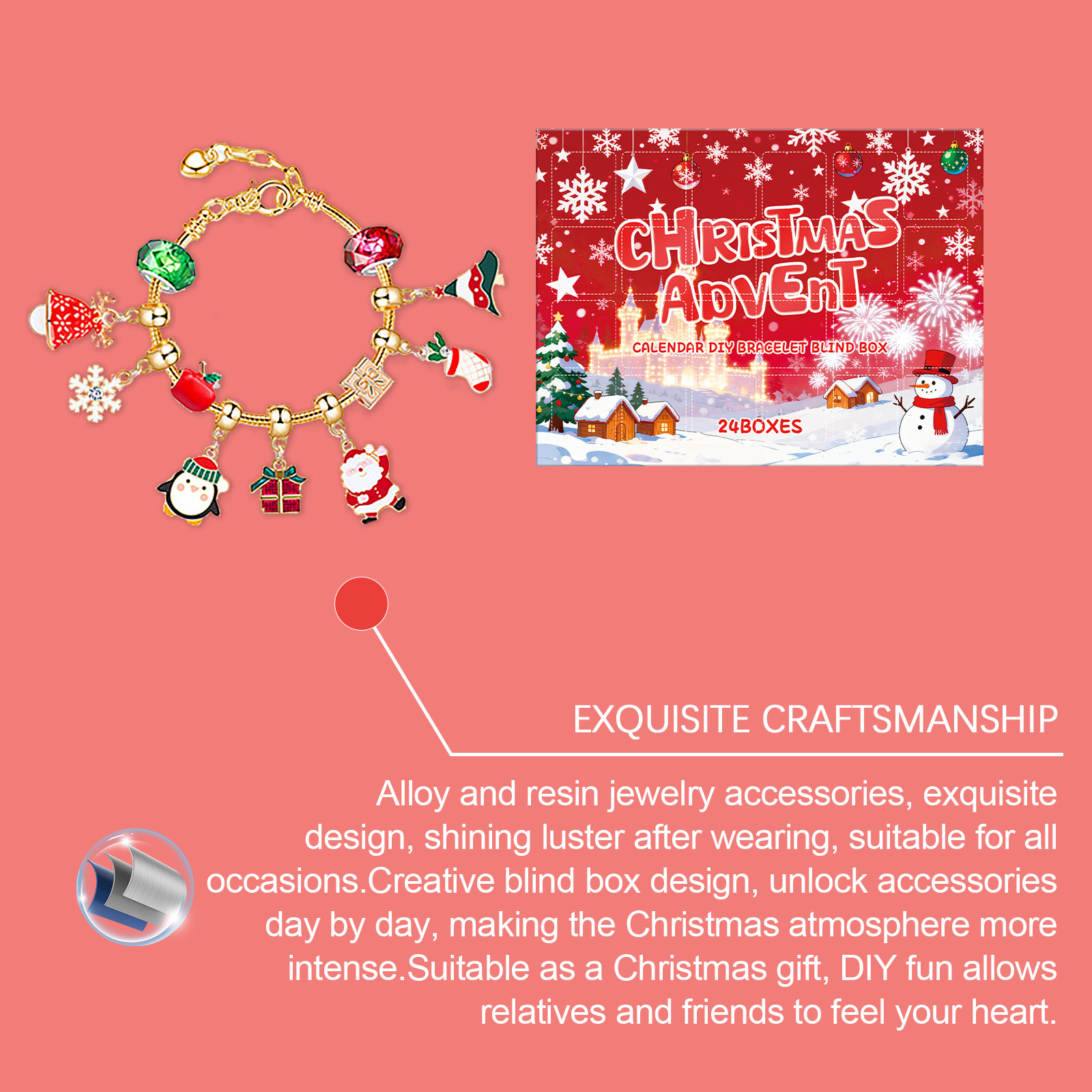 Dowmoo 24 Grid Christmas Advent Calendar Diy Bracelet Blind Box Christmas Festive Fun Creative Accessory