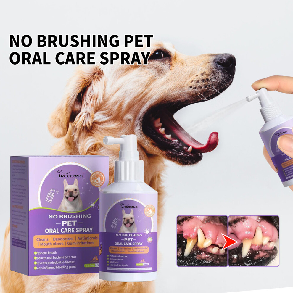 Pet Oral Care Spray Freshens Breath Reduces Plaque Tartar for Dogs and Cats 50ml
