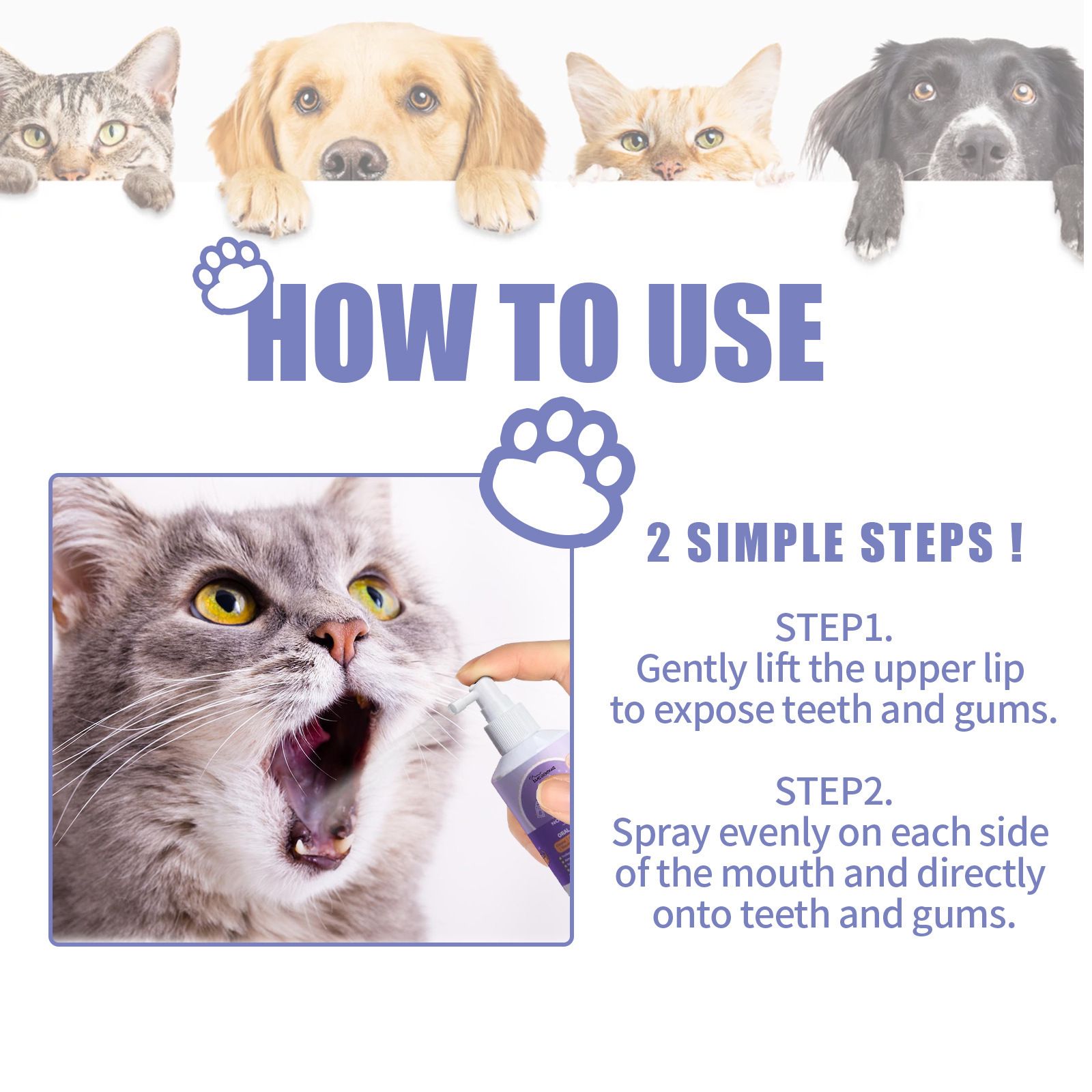 Pet Oral Care Spray Freshens Breath Reduces Plaque Tartar for Dogs and Cats 50ml