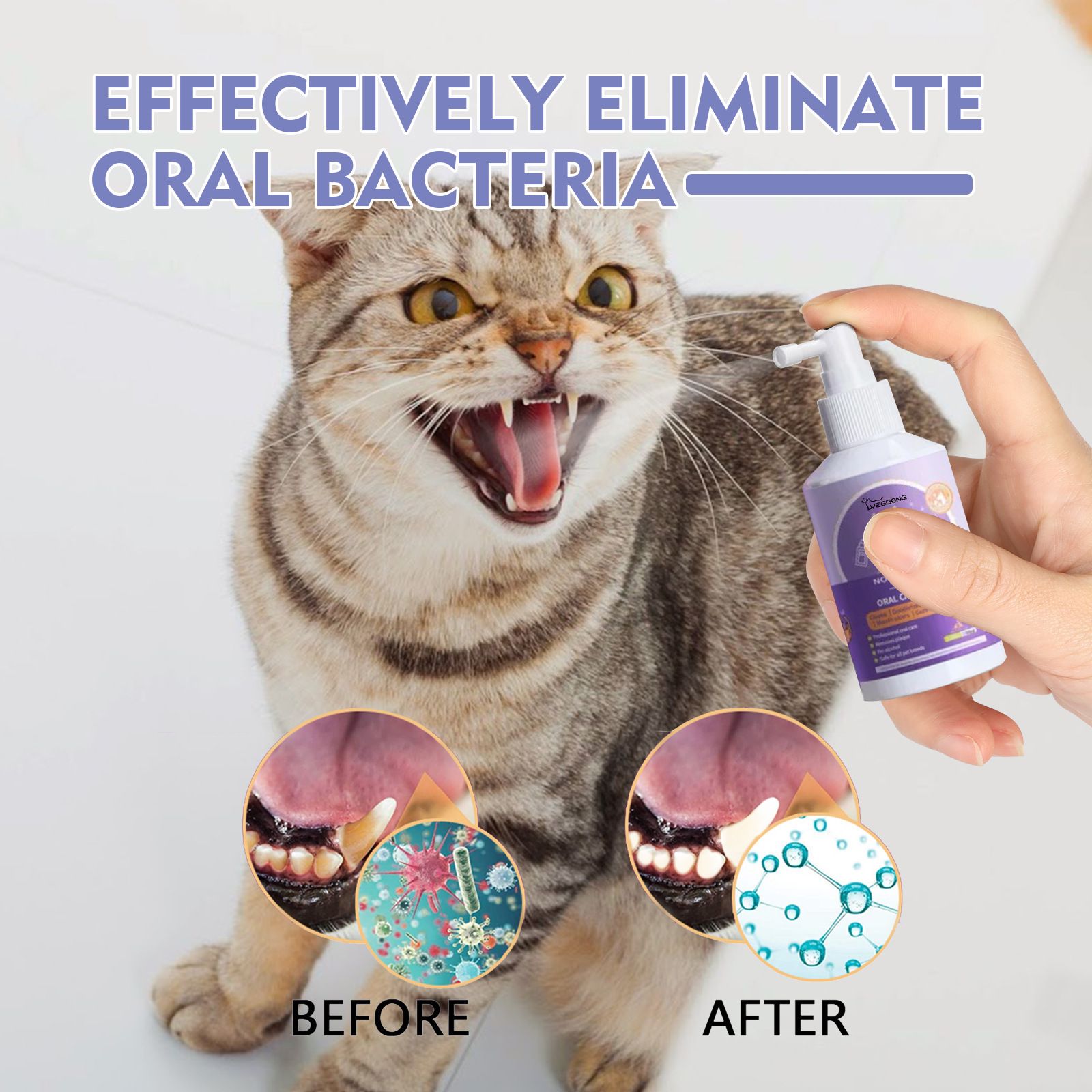 Pet Oral Care Spray Freshens Breath Reduces Plaque Tartar for Dogs and Cats 50ml