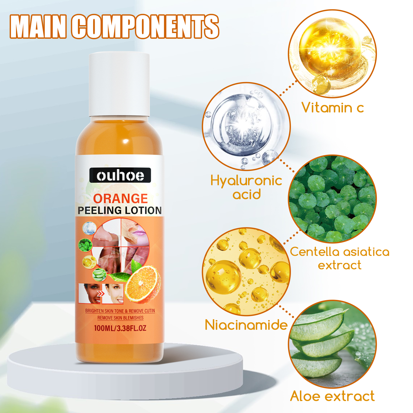 Orange Peel Body Lotion Vitamin C Hyaluronic Acid Centella For Exfoliating Dark Spot Fading And Skin Brightening Daily Care