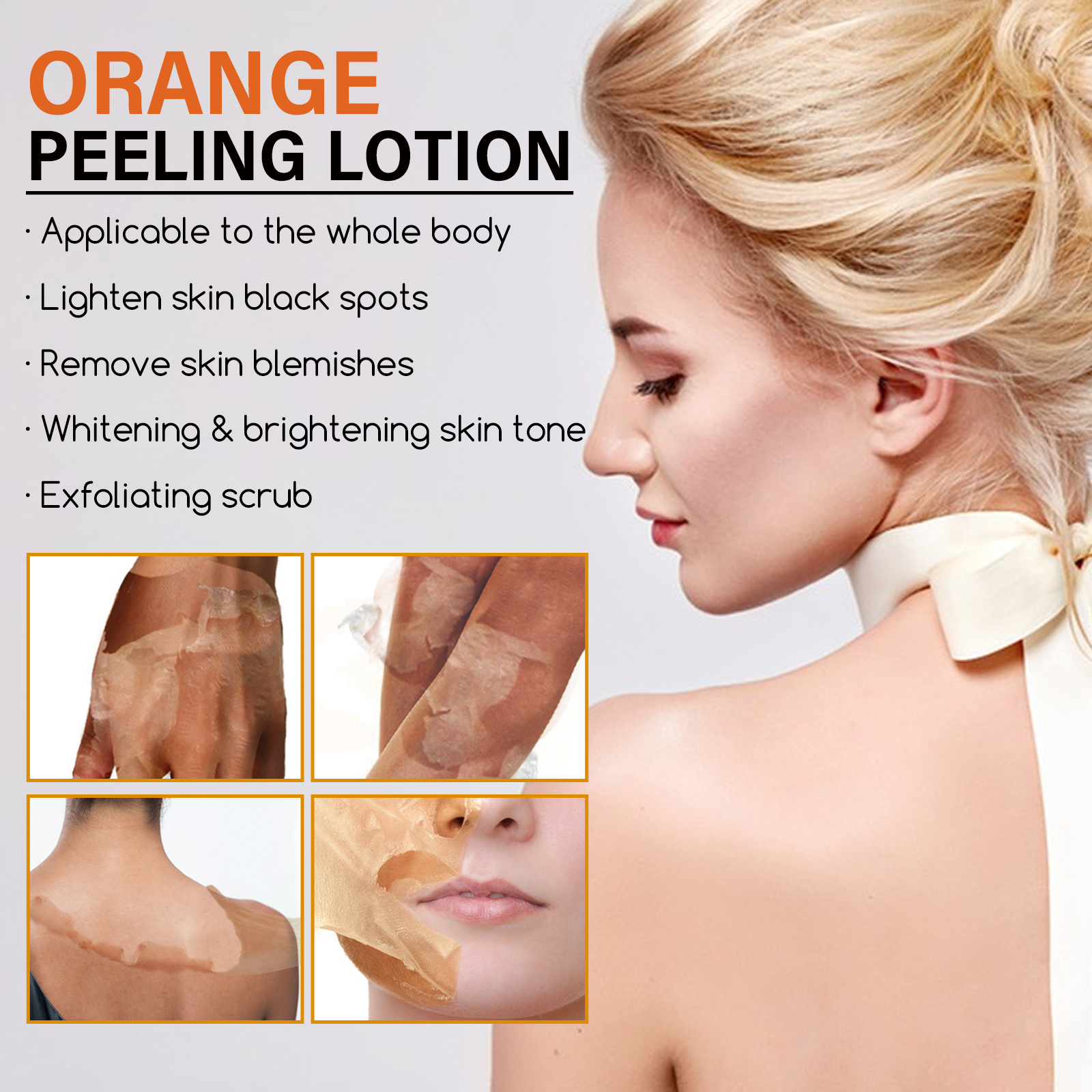 Orange Peel Body Lotion Vitamin C Hyaluronic Acid Centella For Exfoliating Dark Spot Fading And Skin Brightening Daily Care
