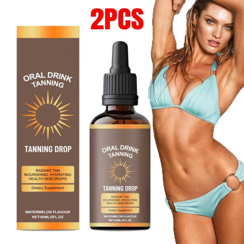 2PCS Drinkable Sunless Tanning Drops To Moisturizing Bronzing Tanner Effortless Effective Dark-Tan Drops For Face Body