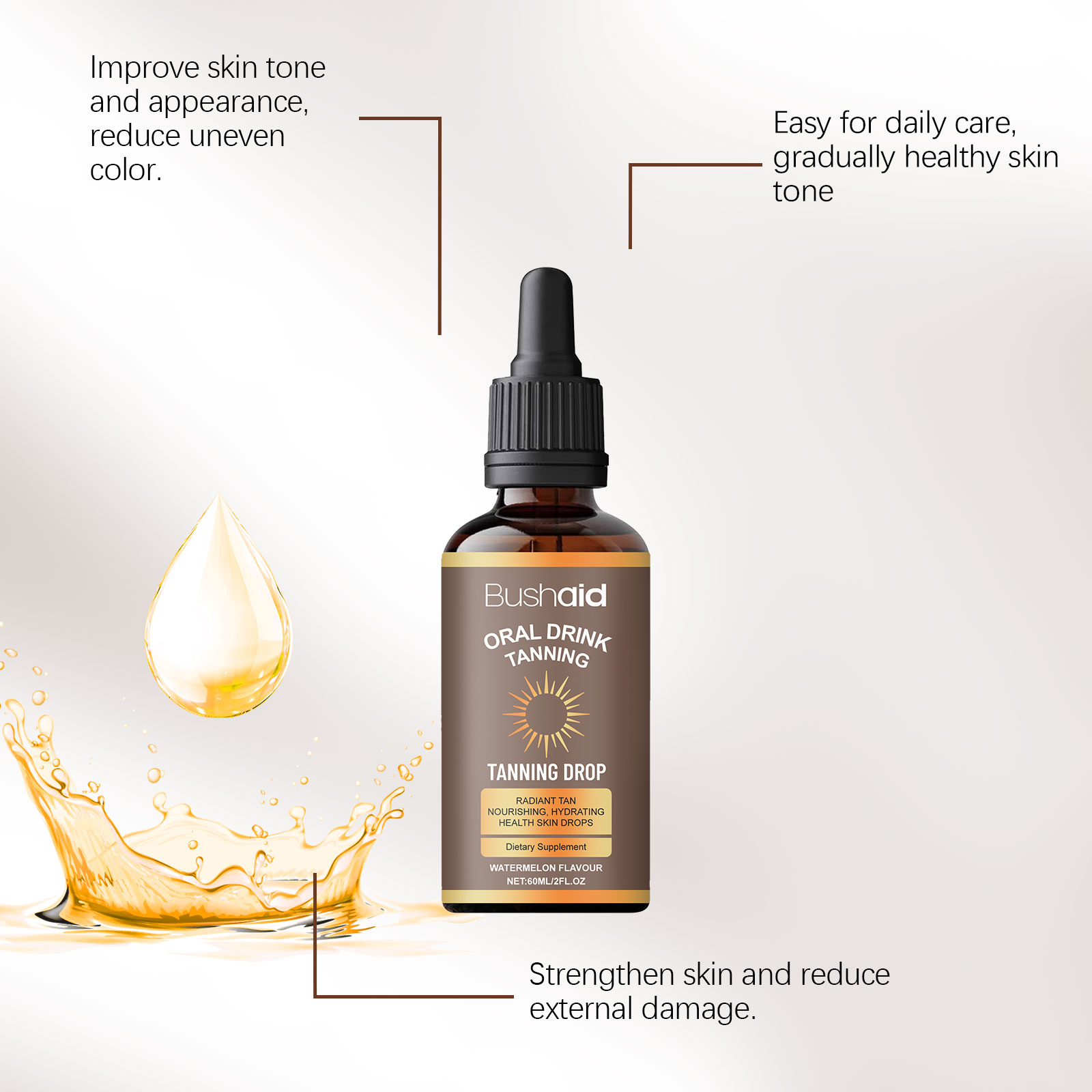 2PCS Drinkable Sunless Tanning Drops To Moisturizing Bronzing Tanner Effortless Effective Dark-Tan Drops For Face Body