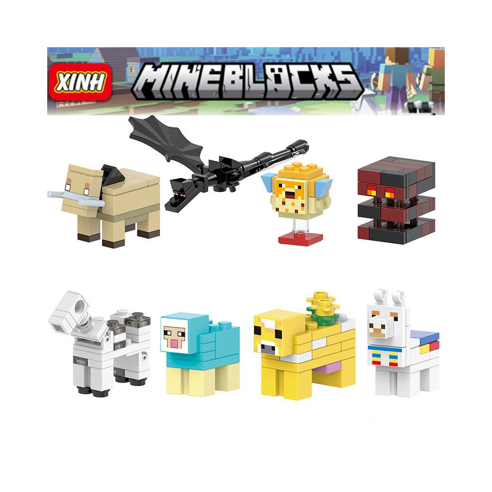 Minecraft Minifigure Building Blocks Toys Game Character Alpaca Skeleton Horse Ender Dragon Minifigures Kits 8PCS Mini Action Stitching Toy Collection Display Toy Suitable for Boys and Girls Birthday Gifts