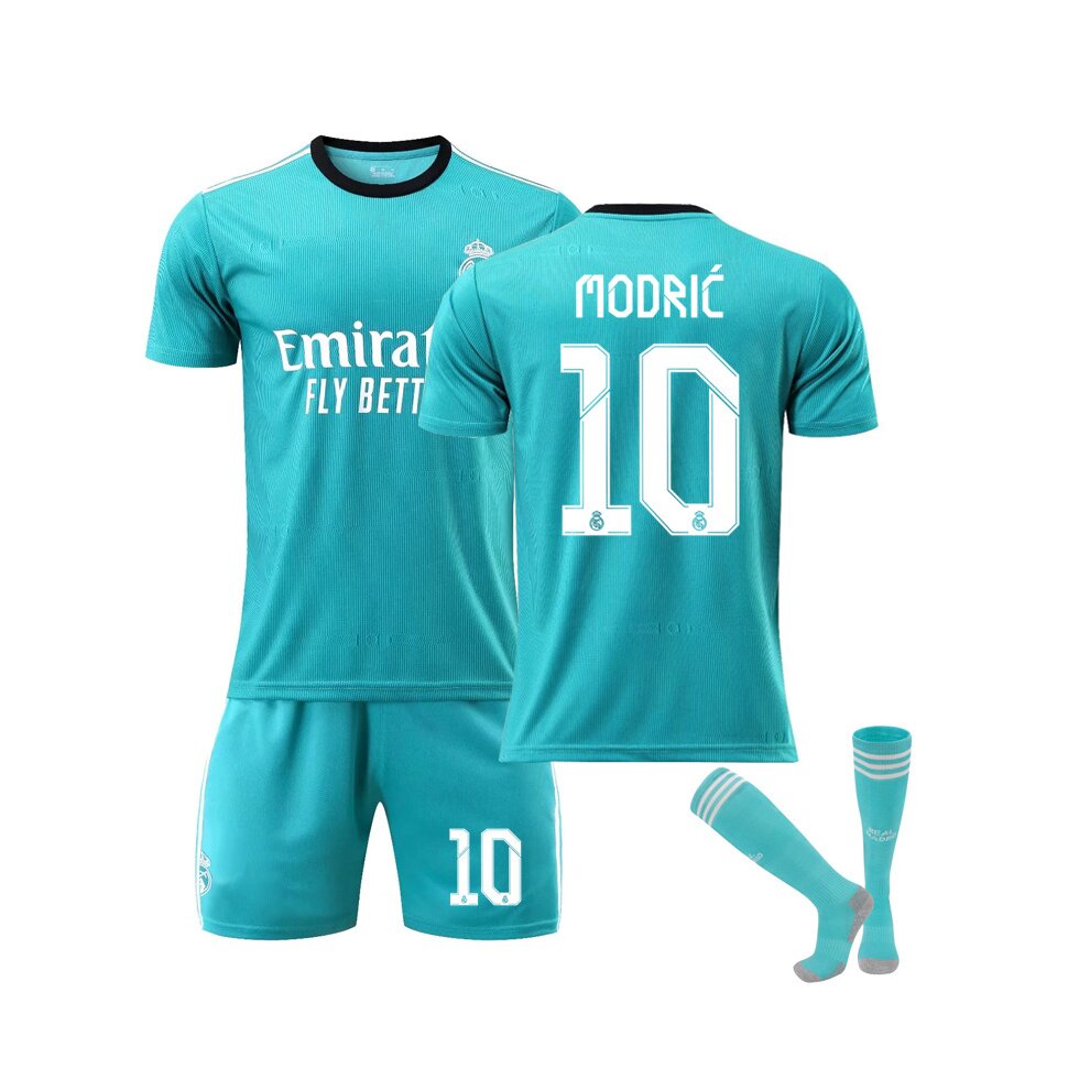 (KROOS Kids 28) Football Jersey 21-22 Real Madrid Football Club2 Green T-shirt with Number Name KROOS BENZEMA MODRIC Soccer Sports Uniforms for Adults Youths Kids Boys Outdoors Sportswear Training