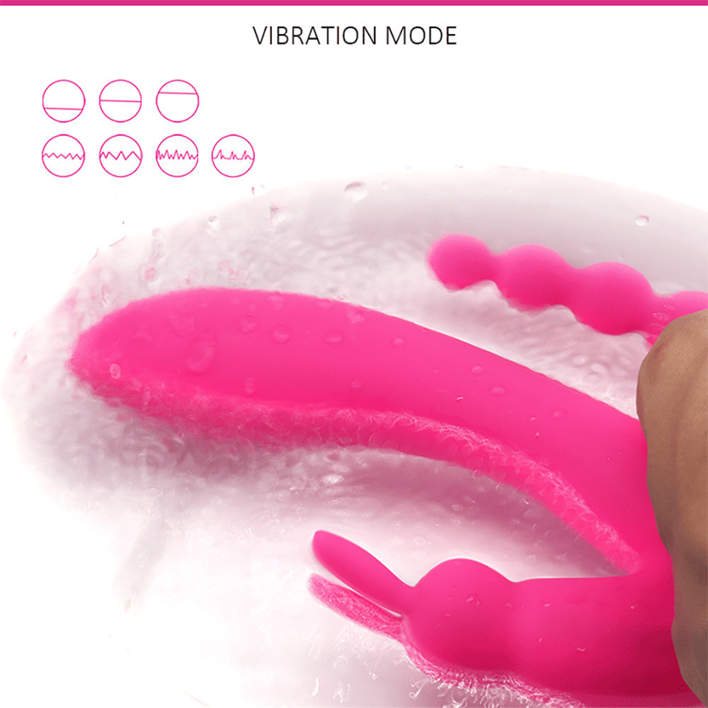 Double Rabbit Vibrator for Her G-spot Vibrator for Women Sex Toys Adult Sex Toys with Anal Beads Realistic Silicone Dildo Massager for Anal Vaginal and Clitoral Stimulation