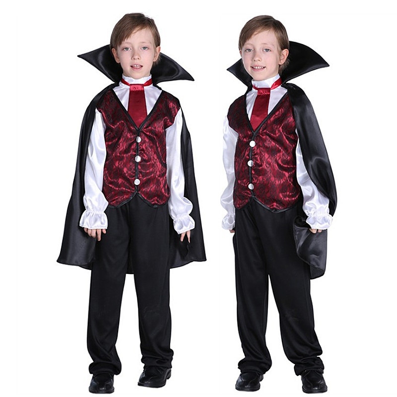 (110~120cm) Children’s Deluxe Vampire Costume for Kids Scary Fancy Dress Outfit Vampire Count Gothic Horror