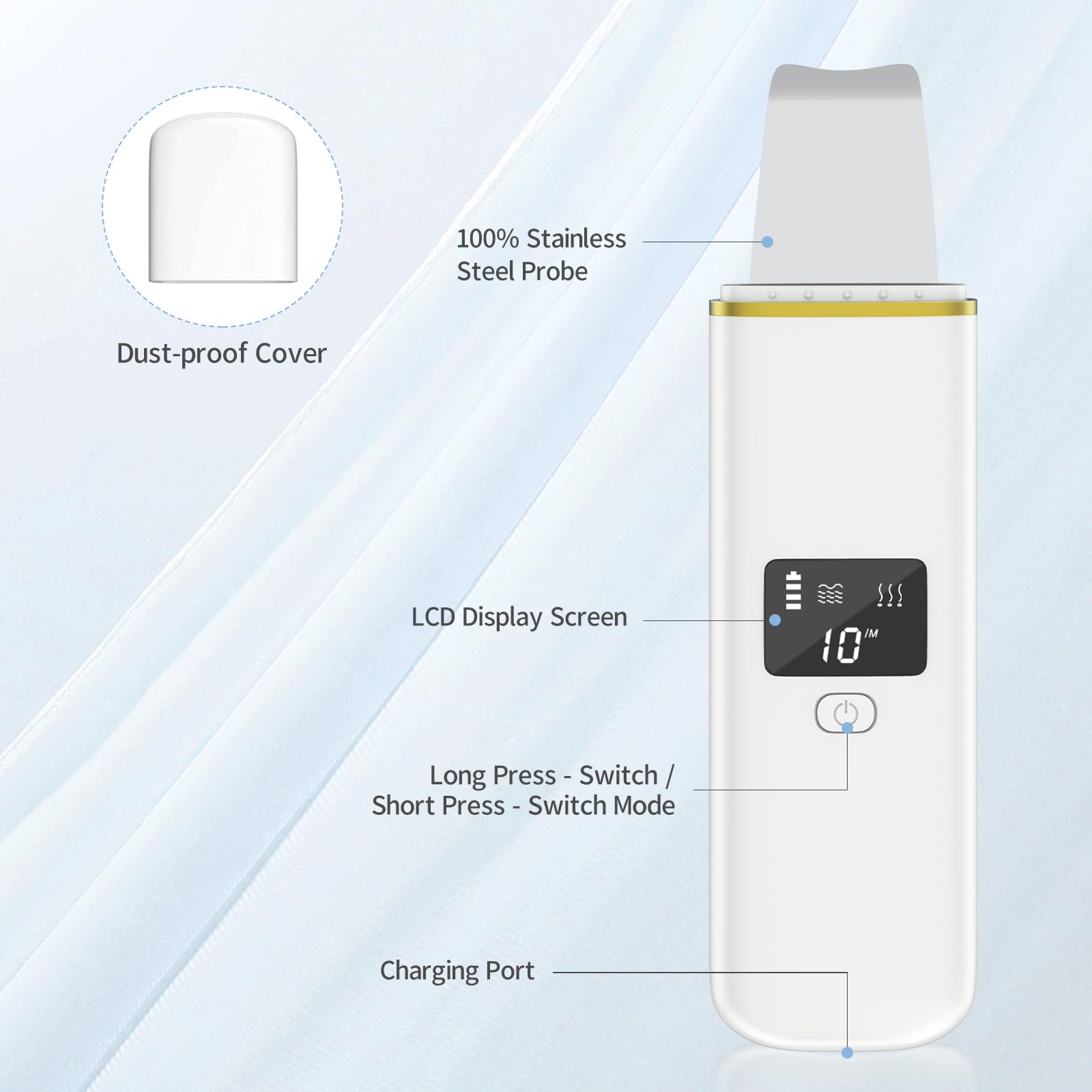 Ultrasonic Skin Scrubber Facial Skin Scrubber Electric Skin Spatula for Deep Cleaning Blackhead Pores Removal Skin Care LCD Display USB Rechargeable