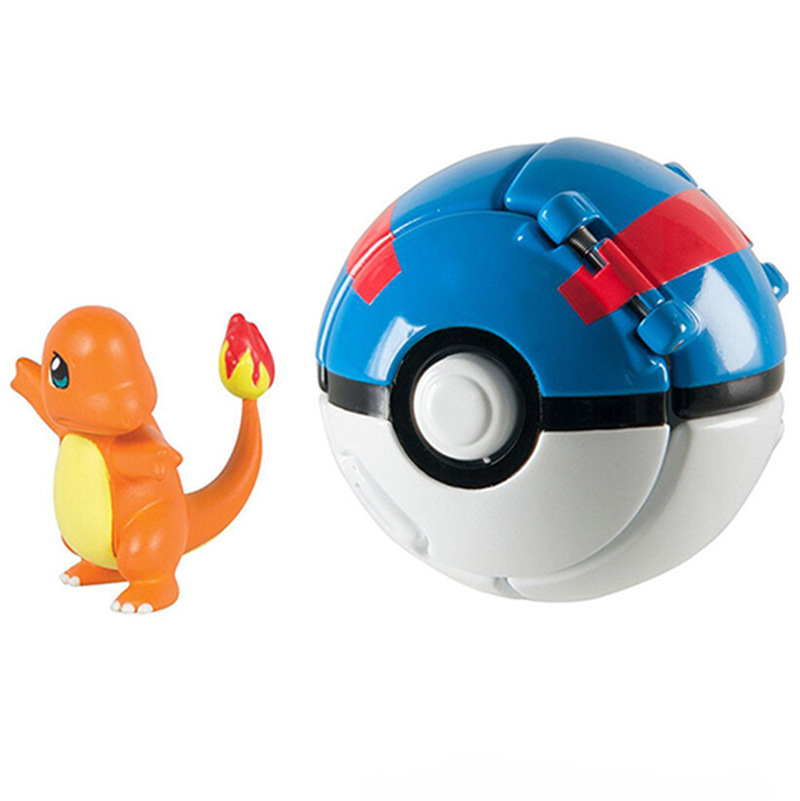 (Pikachu A) Pokemon Ball Toys Action Figures Pikachu Charmander Charizard Squirtle Meowth Bulbasaur Rockruff Abra Cubone Solgaleo Kyogre Groudon Mewtwo Psyduck