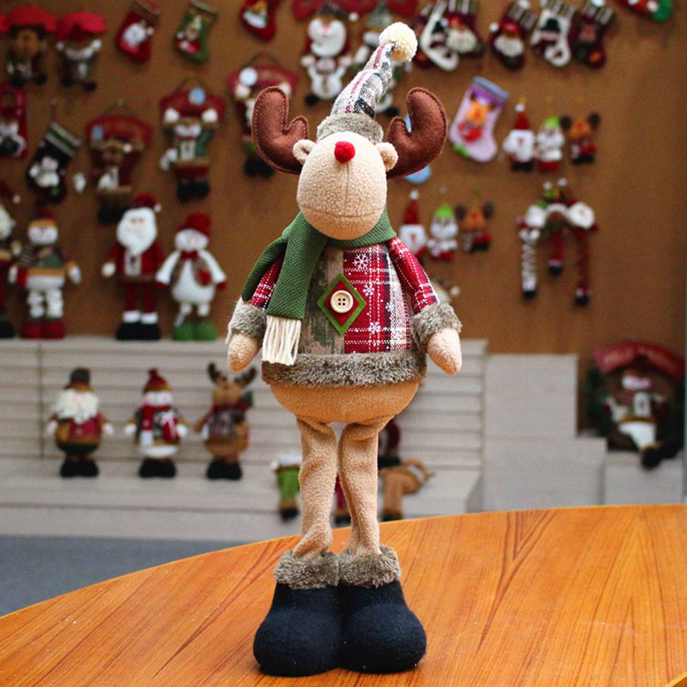 (Santa) Standing Christmas Plush Dolls 55cm Large Xmas Decoration Santa Snowman Elk Dolls Free Standing Ornament Home Christmas Animals Gingham Christmas Hang Decorations UK