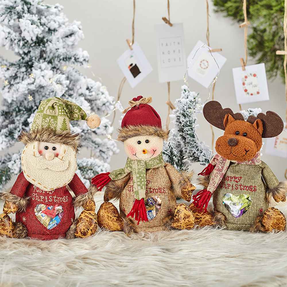 (Santa Claus) Christmas Doll Decor Gift Bag with Zip Treat Bag Christmas Decoration Bags Cartoon Candy Bags Xmas Goody Pouch Creative Elk Apple Bag Cartoon Doll Gift Bag for Shopping Parties Home Decorations
