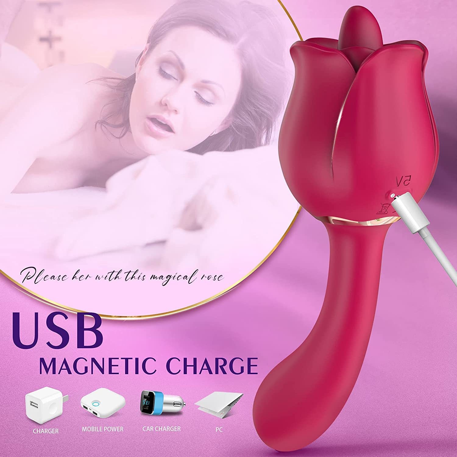 Rose Sex Toy Vibrator Clitoral Tongue Licking Toy Nipples Clitorals G Spot Stimulator for Women Adult Toys for Couples