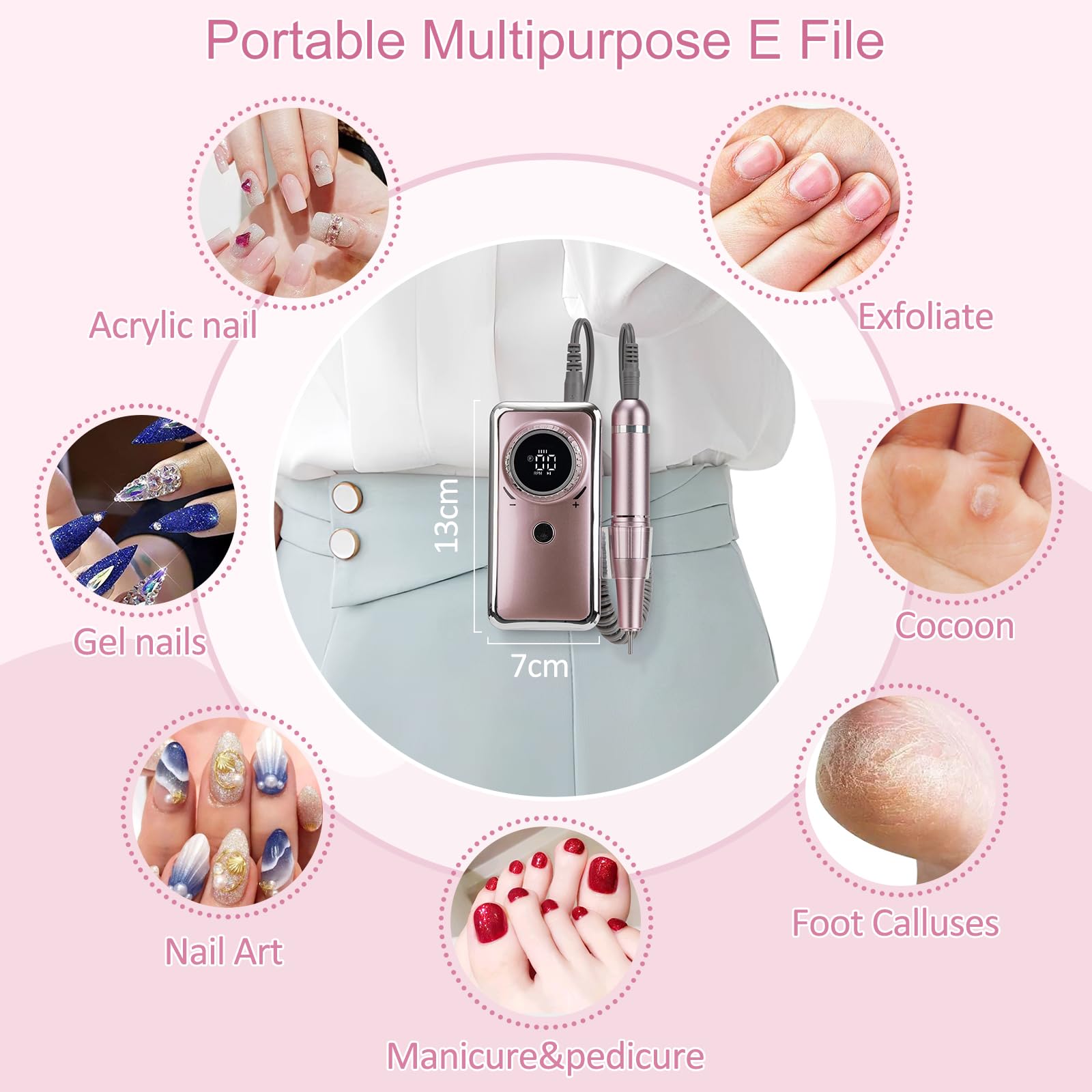 Rechargeable Nail Drill  Electric Nail Files Portable USB Adjustable Speed Electric Manicure Set