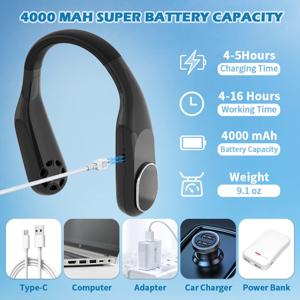 Rechargeable Bladeless Hanging Neck Fan Portable for Men Women Kids Home Office Travel Outdoor