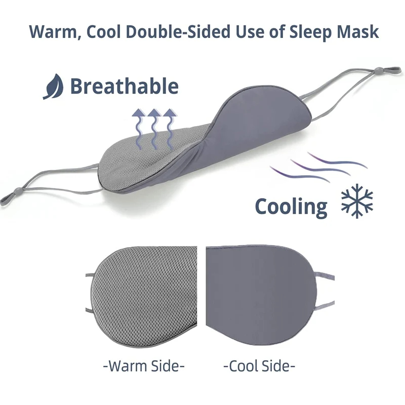 (Grey) Sleep Eye Mask Shading Relief Eye Fatigue Double-Sided Available Breathable Blindfold Eye Patch Eyeshade Protable Unisex