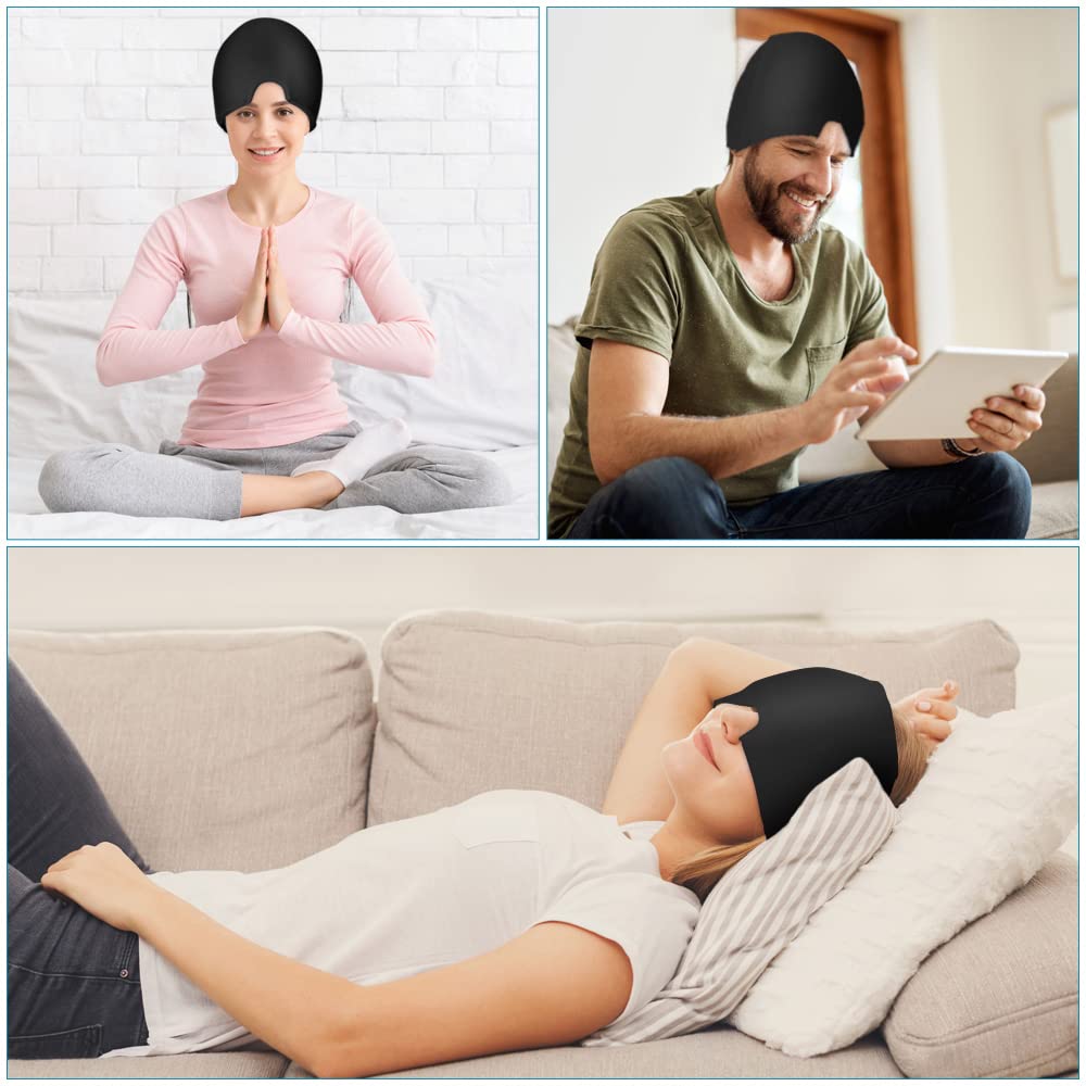 (Grey) Migraine Relief Cap Reusable Cold Hot Therapy Migraine and Headache Relief Cap Gel Ice Hot Head Wrap for Chronic Migraine Tension Sinus Stress Puffy Eyes
