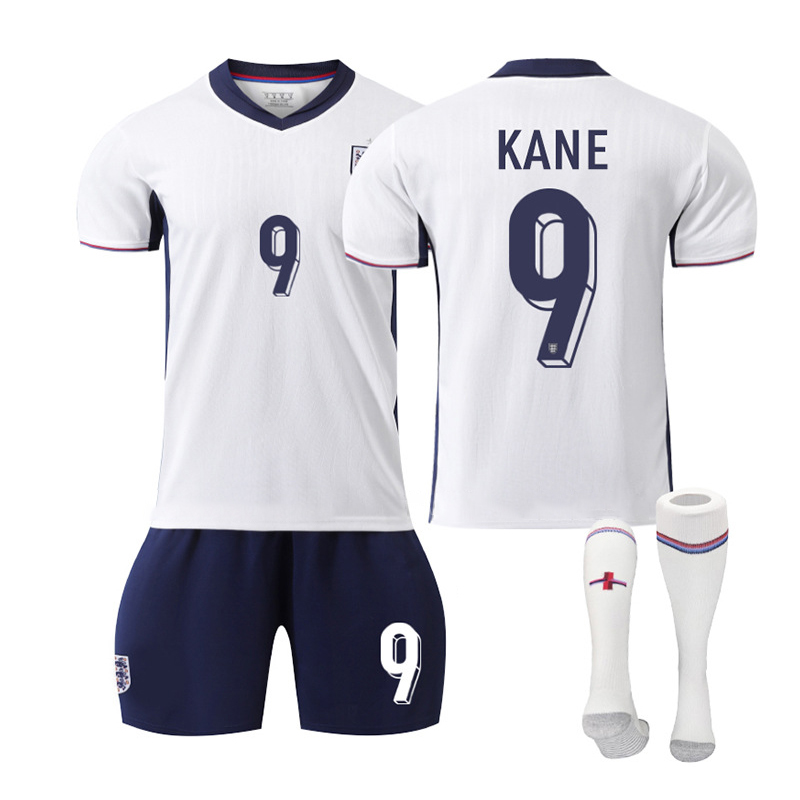 (Kids 2~3 Years) Football Kits for Kids No.9 Kane Soccer Jersey 2024 UEFA European Championship England Home Kit National Football Team Short Sleeves Shirts Socks Set