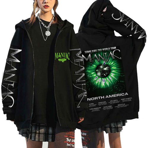 Mens Womens Kpop Stray Kids Zip Up Hoodie Sweatshirt Casual Cardigan E-Girl Sweatshirt Vintage Streetwear Jacket Coat