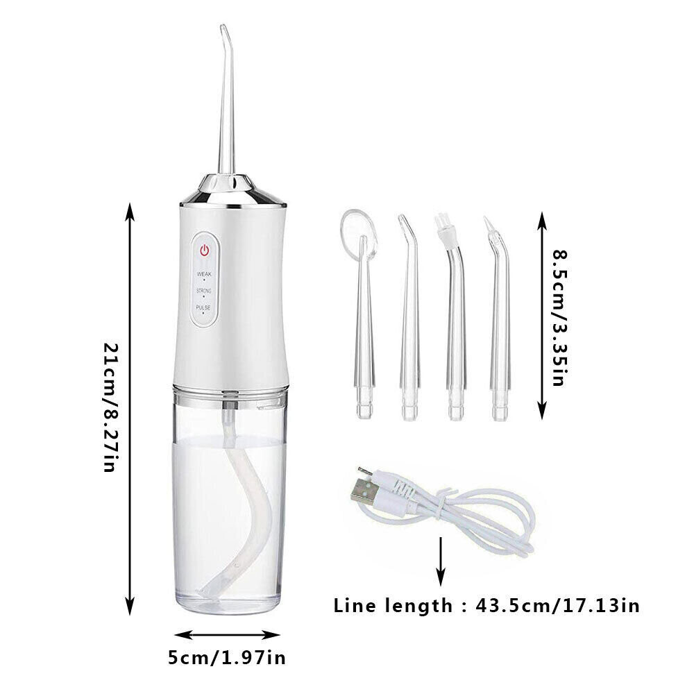 Cordless Dental Water Flosser Portable Dental Water Jet Pick Teeth Cleaner with 4 Jet Tips Floss USB Rechargeable