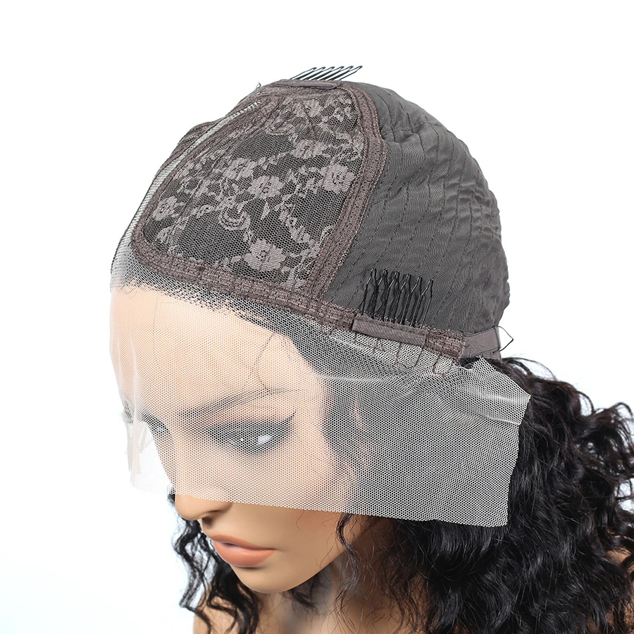 (Side Part 8inches) Bob Lace Wig Black Curly For Women Deep Water Curly Wave Human Hair Wigs 100 Percent  Remy Natural Hair Short Lace Frontal T Part Wig