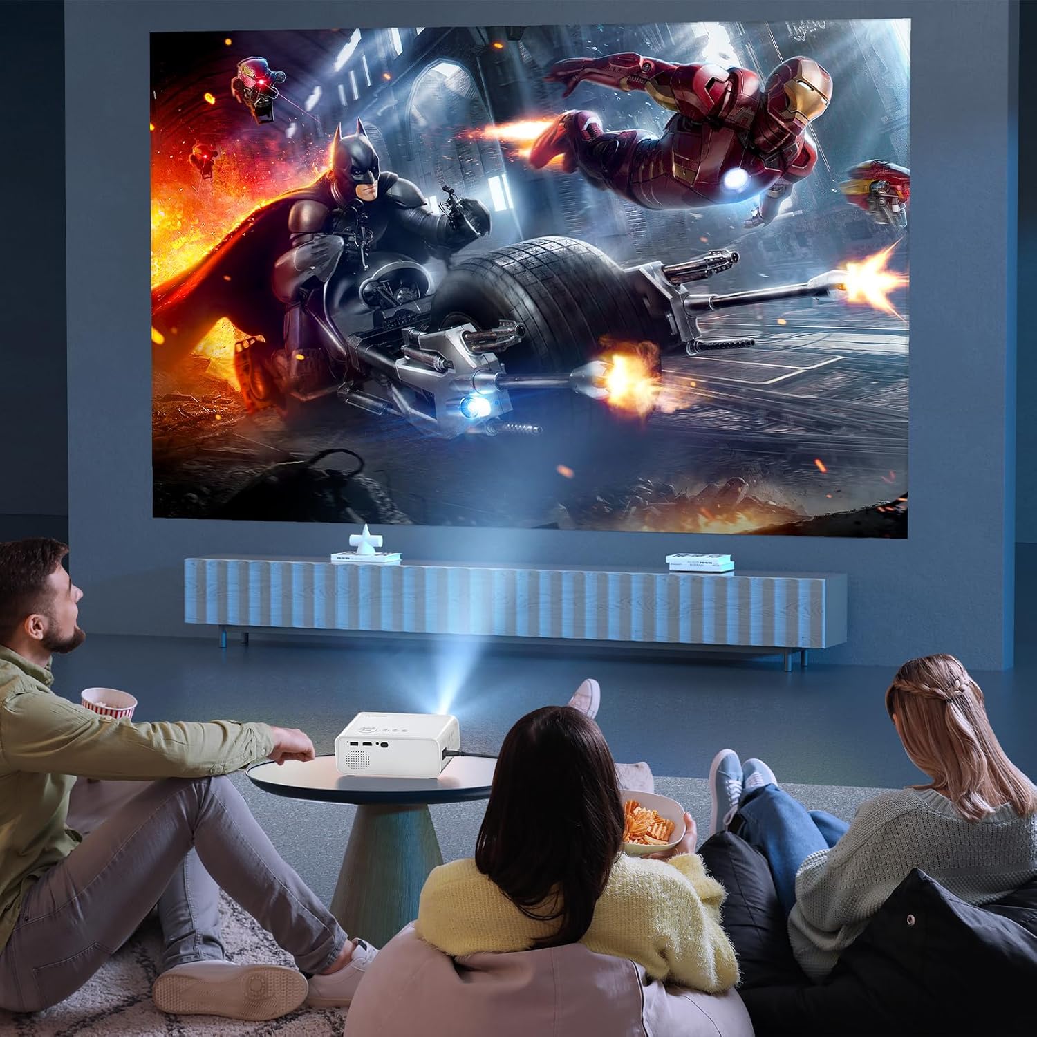 Mini Projector with WiFi and Bluetooth Native 1080P 4K Supported Projector for Indoor Movies Keystone Correction Zoom Home Theater Portable Projector Compatible with TV Stick iOS Android