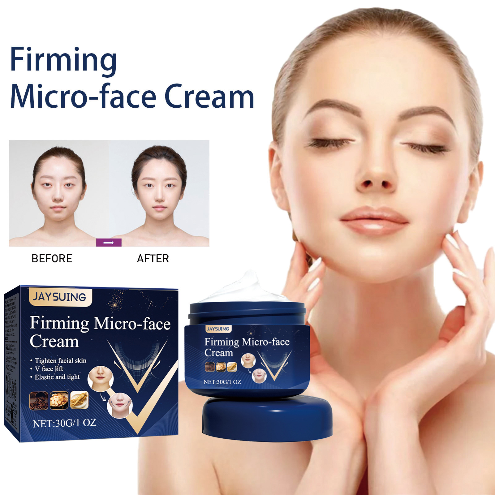 Firming Micro Face Cream V Face Cream Instant Face Lift Cream Facial Lifting Firming Slimming Removal Masseter Muscle Double Chin Face Fat Burning