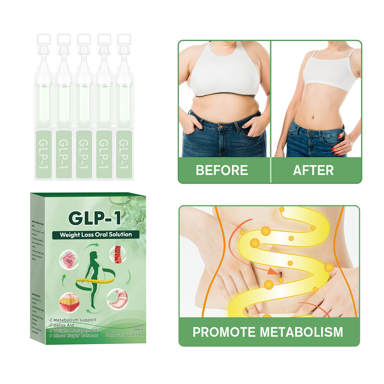 (1 Box) Body Care Supplies GLP-1 Drops Body Sliming WeightLoss Supplement