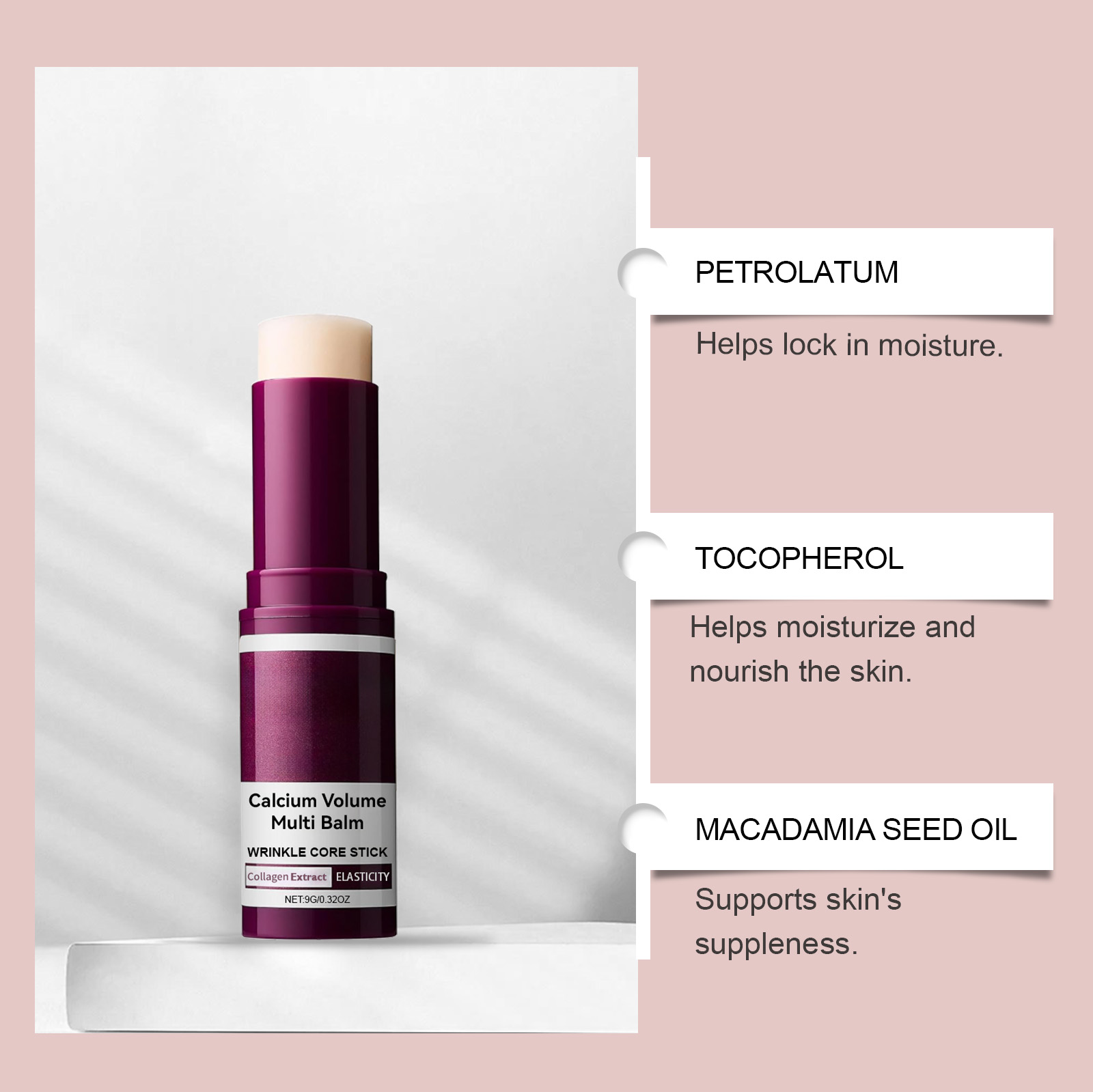 Calcium Volume Multi Balm Deep Hydration Face Skin Elasticity Enhanced Puffy Eyes Treatments Anti Wrinkle Collagen Balm Stick  for Pre-Makeup